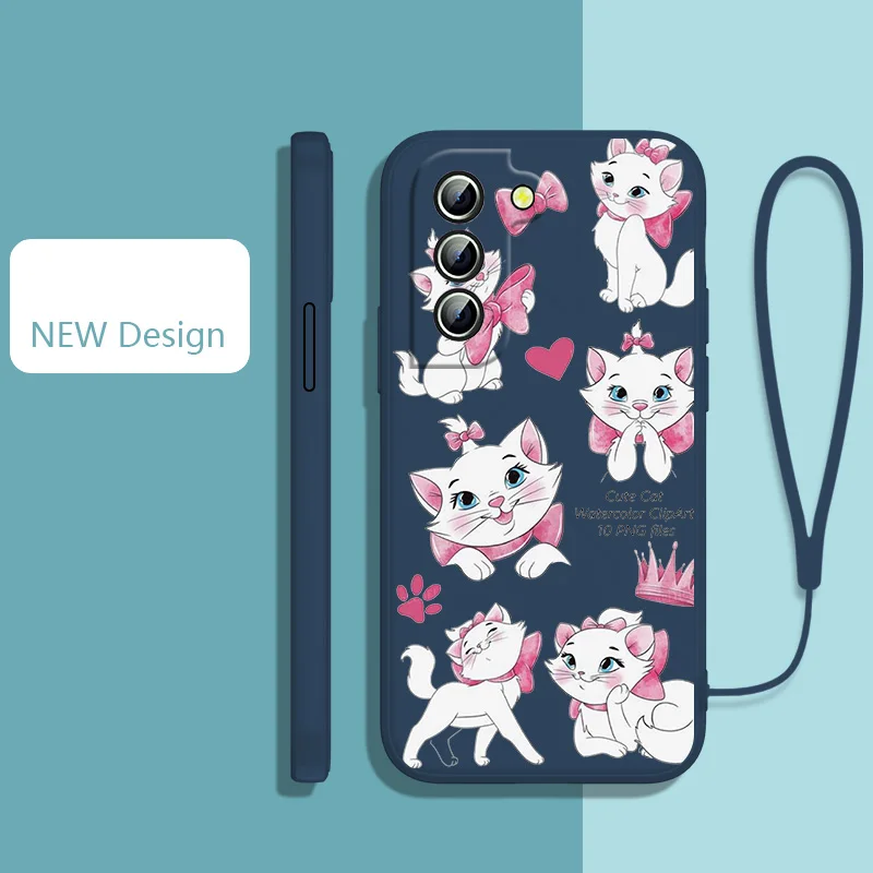 

Cartoon Cute Marie Cat For Samsung 22 21 20 10 Ultra Plus Fe Note Lite 5G Liquid Rope Anti-drop Phone Case