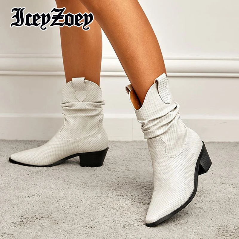 

Женские ботильоны IceyZoey, черные ботинки из натуральной кожи на плоской подошве, с острым носком, зимняя Уличная обувь, Размеры 35-42, 2022