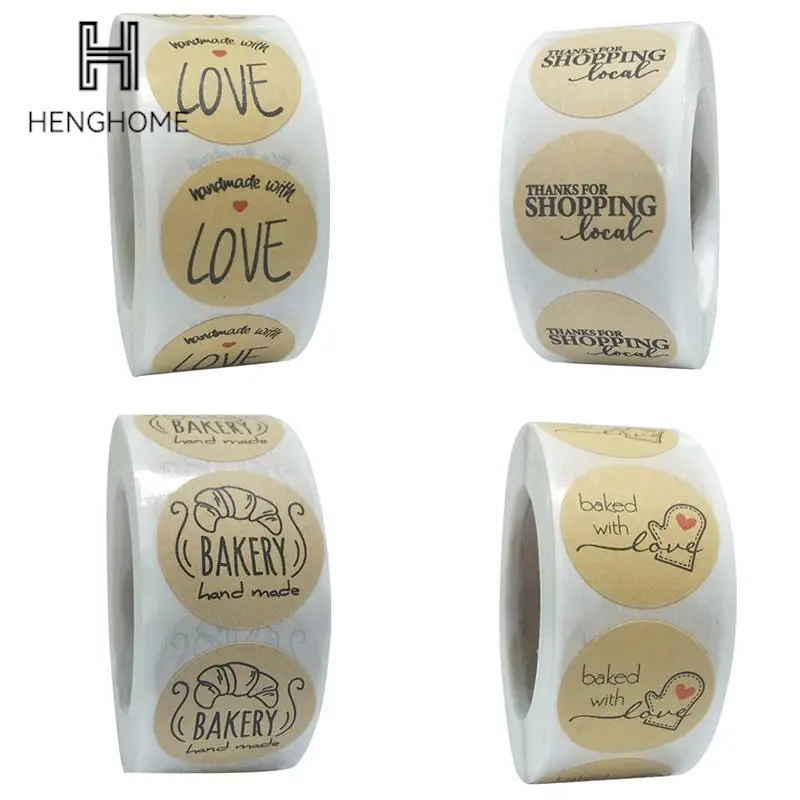 

500pcs Vintage Kraft Paper Stickers Scrapbook Gift Stationery Label Stickers Handmade With Love Thank You Stickers Party Gifts