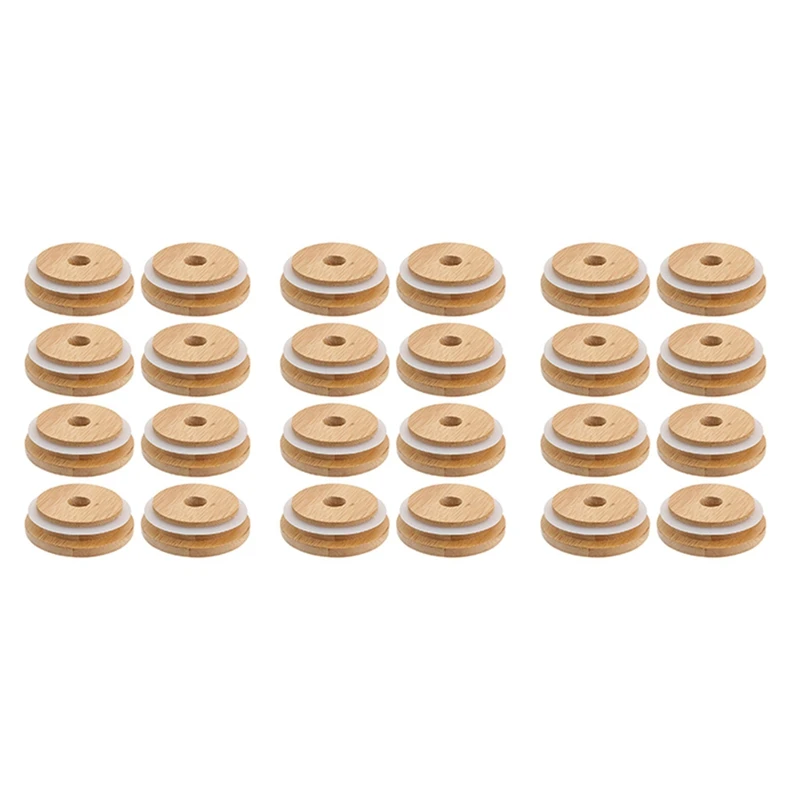 

Best 24X Reusable Bamboo Jar Lids 70MM Bamboo Mason Jar Lids With Straw Hole For Wide Mouth Mason Jar