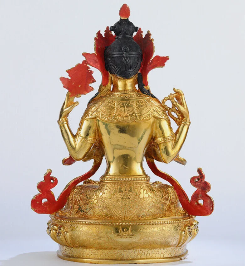12-дюймовая настоящая тибетская статуя Ченрезиг ручной работы с 4 рычагами