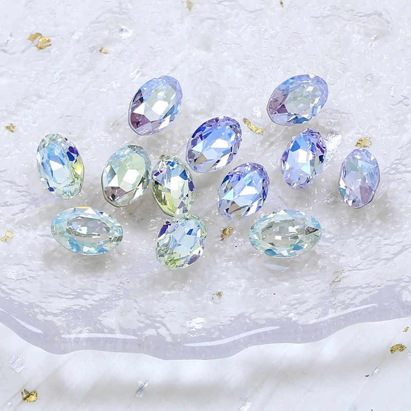 Блестящие стеклянные бусины для дизайна ногтей 12x8 мм