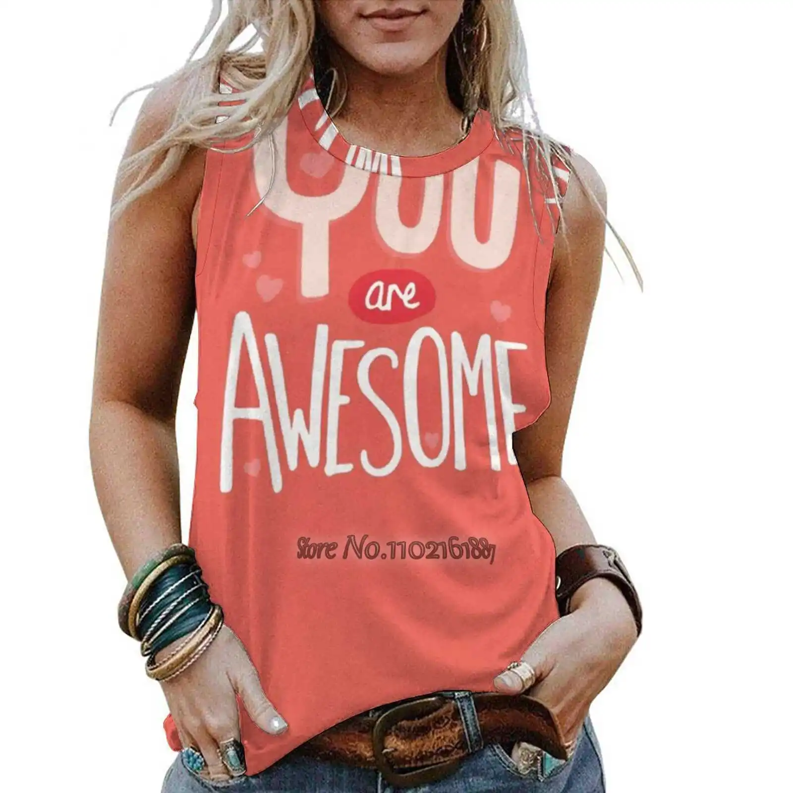 

You Are Awesome Women Vest Tank Tops Shirt Camisole Fashion Black Casual Print O-Neck Female T-Shirt Awesome You Typography
