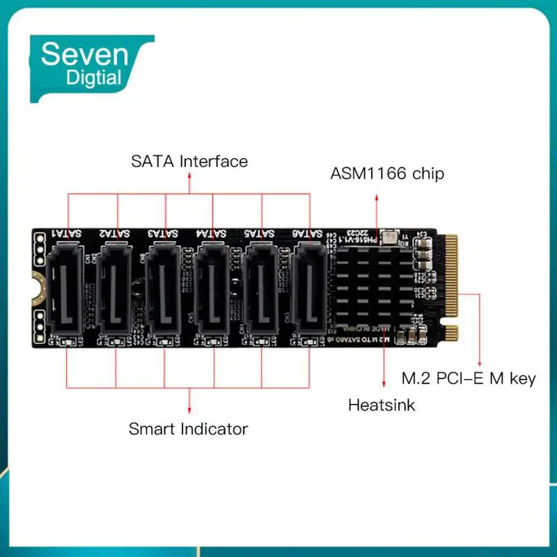 

Для майнера BTC M.2 M-key Pci-e3.0 To 6-port компьютерная плата расширения адаптер M.2 на SATA 3,0 Плата расширения