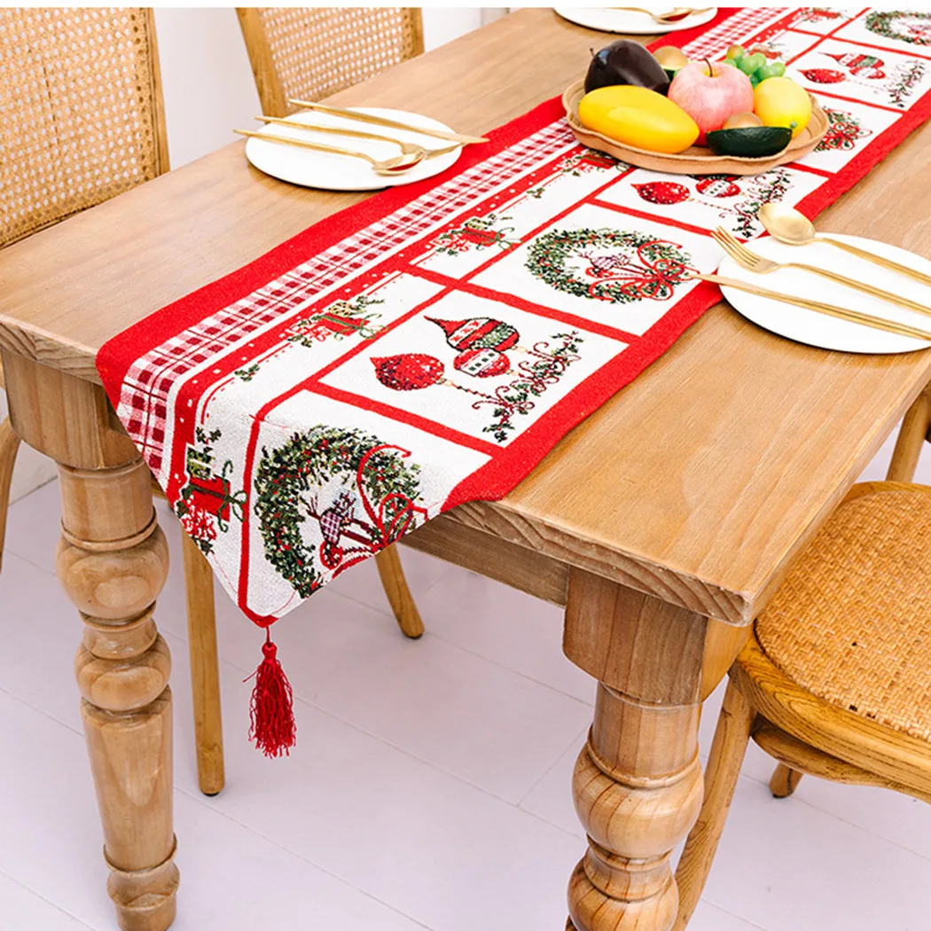 

Festival Table Runners Garland Mat Runner Santa Claus Table Tablecloth 180*35cm Cloth Decor Durable High Quality