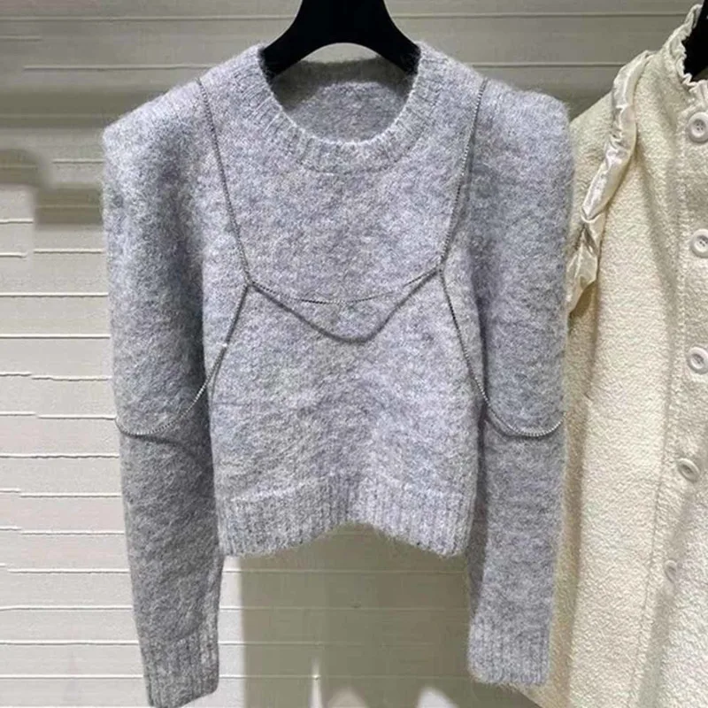 

Spring Autumn Women Knitted Sweater Warm Vintage O Collar Short Pullovers Tops Female