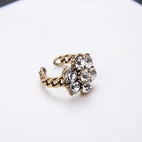 trendy retro classic flower rhinestones ring luxury design women open ring jewelry party gift
