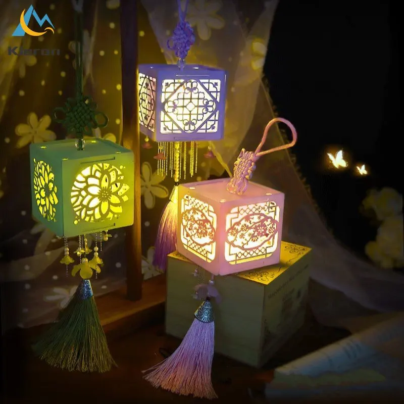 Modern Assemble Wood Butterfly Lotus LED Nightlight Bedroom Study Bedside Night Lamps Living Room Decor Peach Blossom Chandelier