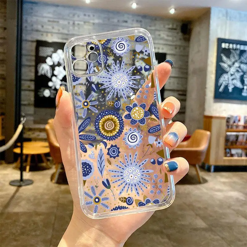 Прозрачный цветочный чехол для iPhone 13 Pro 6 6s 7 7P X Xr Xs SE 2020 8 Plus 11 12 Max Mini Ph8h PU Etui Funda |