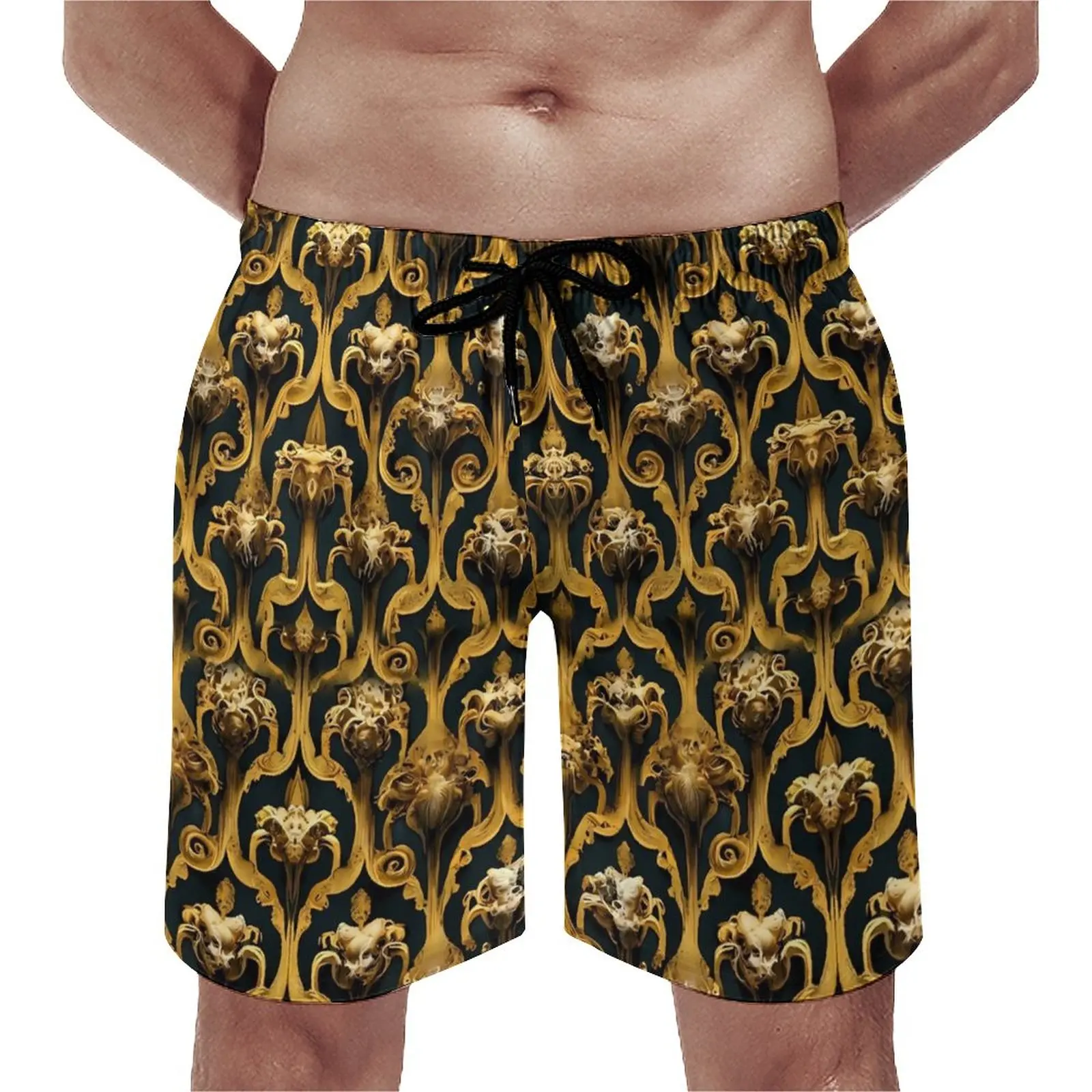 

Baroque Damask Board Shorts Summer Retro Print Cute Board Short Pants Men Running Quick Dry Printed Beach Trunks