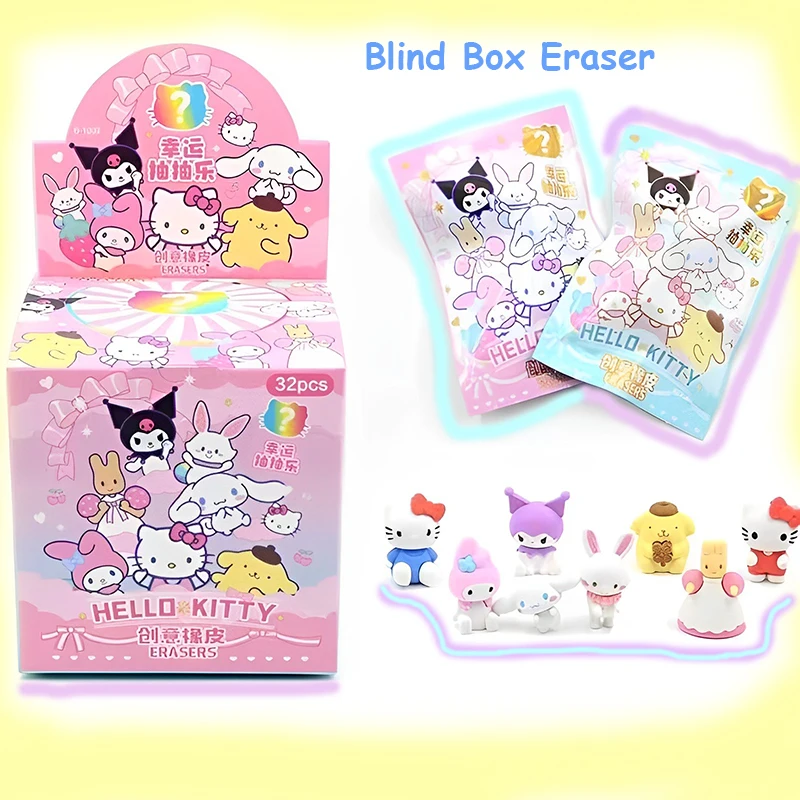 

5pcs Kawaii Sanrio Hello Kitty Blind Box Eraser My Melody Kuromi Cinnamoroll Pom Pom Purin Girl Cartoon Image Student Stationery