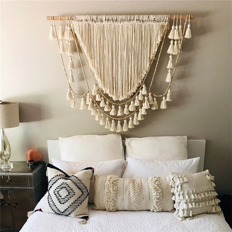 

Wall Lagre Macrame Hanging Tapestry Hand-woven Pendant Tassel Geometric Tapestry Bedside Wall Boho Decor Wedding Backdrop Decor