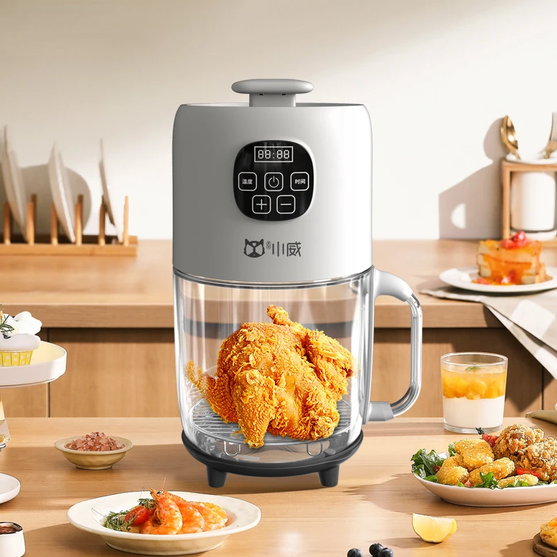 Прозрачная фритюрница, 2 л, 700 Вт, домашняя умная безмасляная фритюрница с панорамным обзором, фритюрница