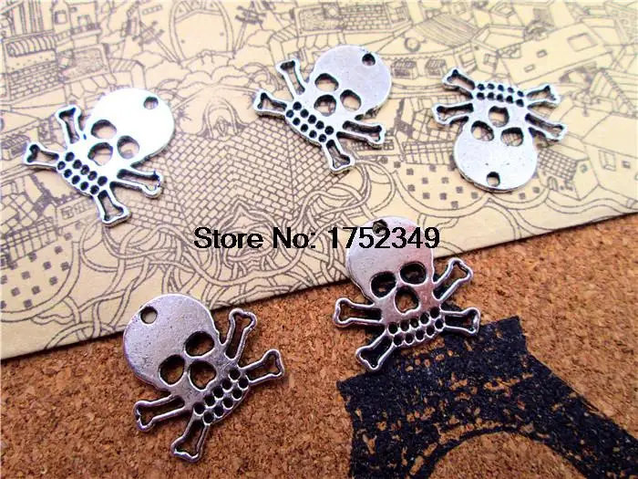 30pcs/lot--Pirate Charms Antique Tibetan Silver Tone Skull and Crossbones 17x18mm