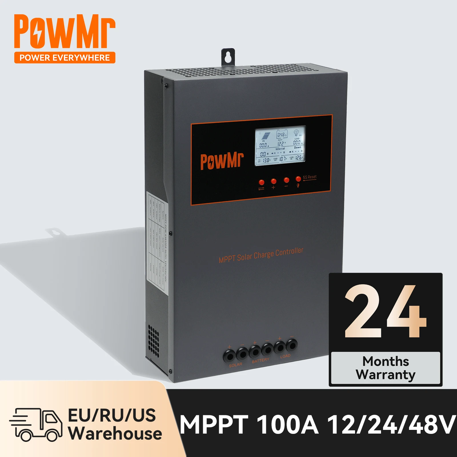 

Контроллер солнечной батареи PowMr MPPT, 144 А, 12 В, 24 В, 48 В, зарядное устройство для свинцово-кислотных литиевых батарей, Регулятор солнечной батареи, максимальный PV 5000 в, Вт