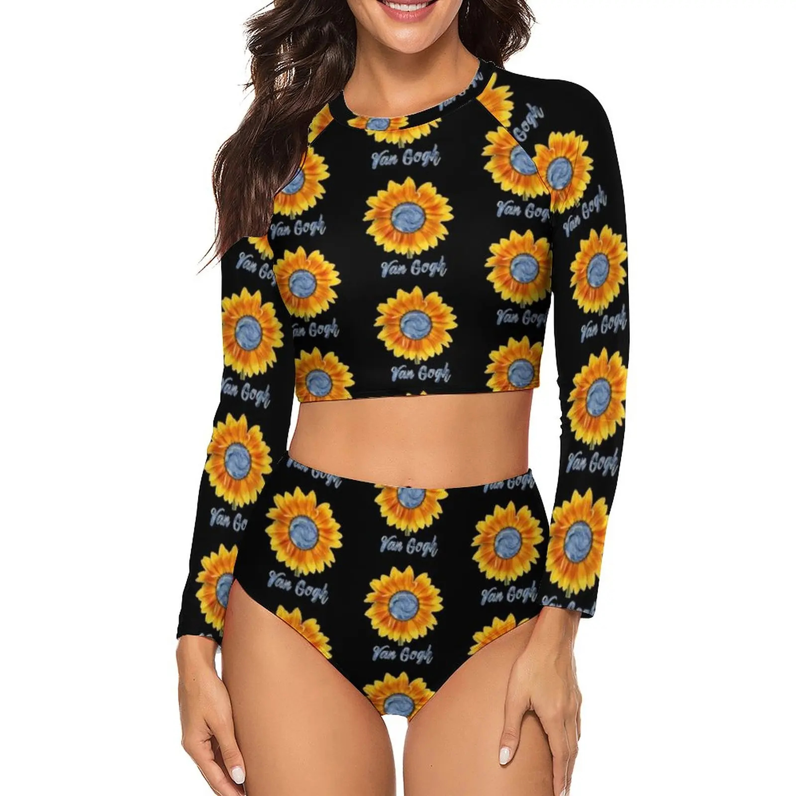 

Sunflower Art Bikinis Set Van Gogh Starry Night Sunflowers Bikini Swimsuit Sexy High Neck Swimwear Rave Aesthetic Bathing Suit