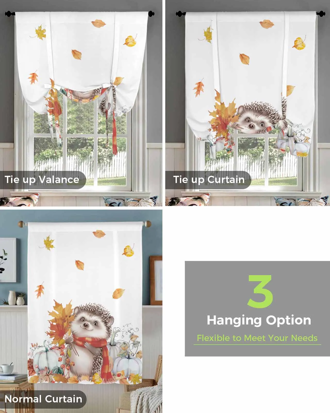 Шторы на окна с изображением тыквы ежика Листьев сосны День Благодарения для
