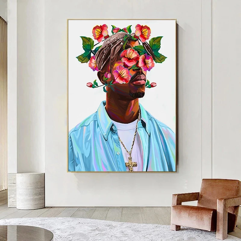 

Плакаты и принты в стиле хип-хоп со звездами, абстрактное искусство, цветы, раппер, король, Тупак, Картина на холсте, фигурка, картина, украшен...