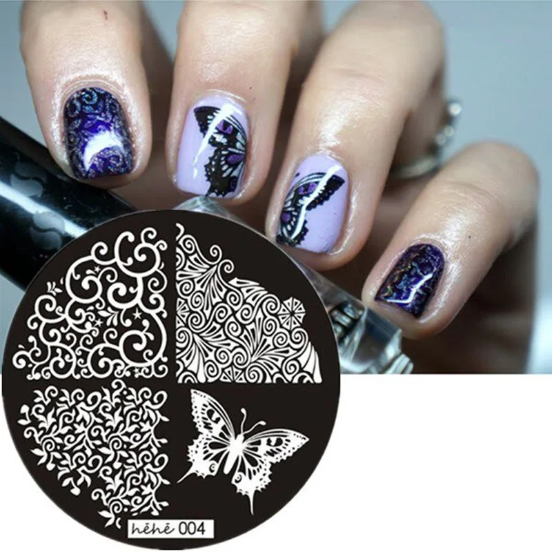 

3D Butterfly Nail Stamping Plate Round Shape Blue-Film Nail Stamping Image Butterfly Nail Stamping Plates Stencil Stamping Plate