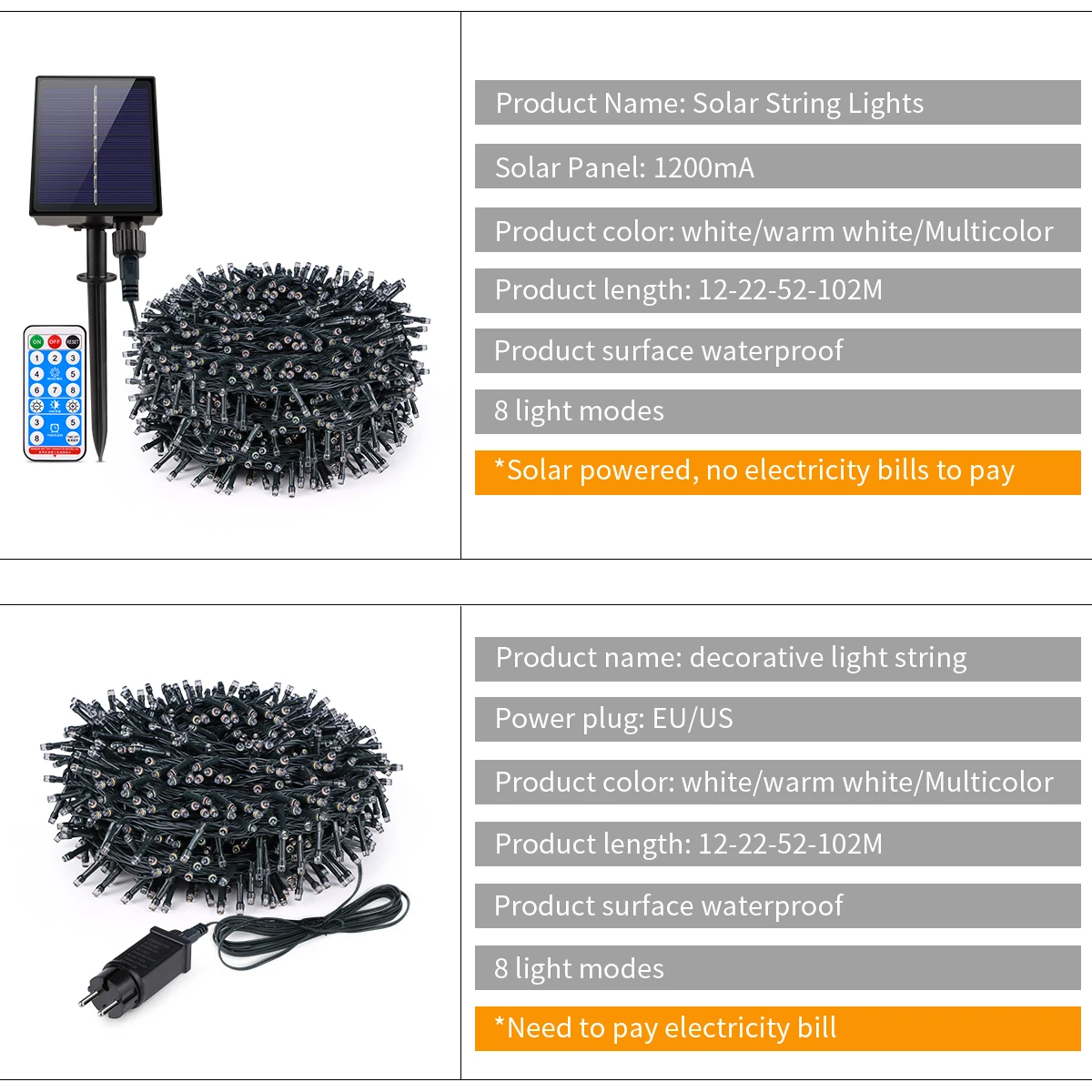Рождественское новогоднее праздничное освещение 10–100 м уличная солнечная