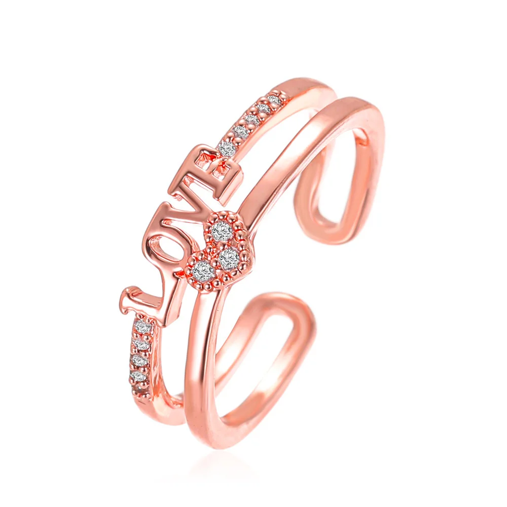 

Delicate Letter Ring for Women Fashion Rhinestone Double Layer Letter LOVE Adjustable Rings Gift for Girlfriends Jewelry 2023