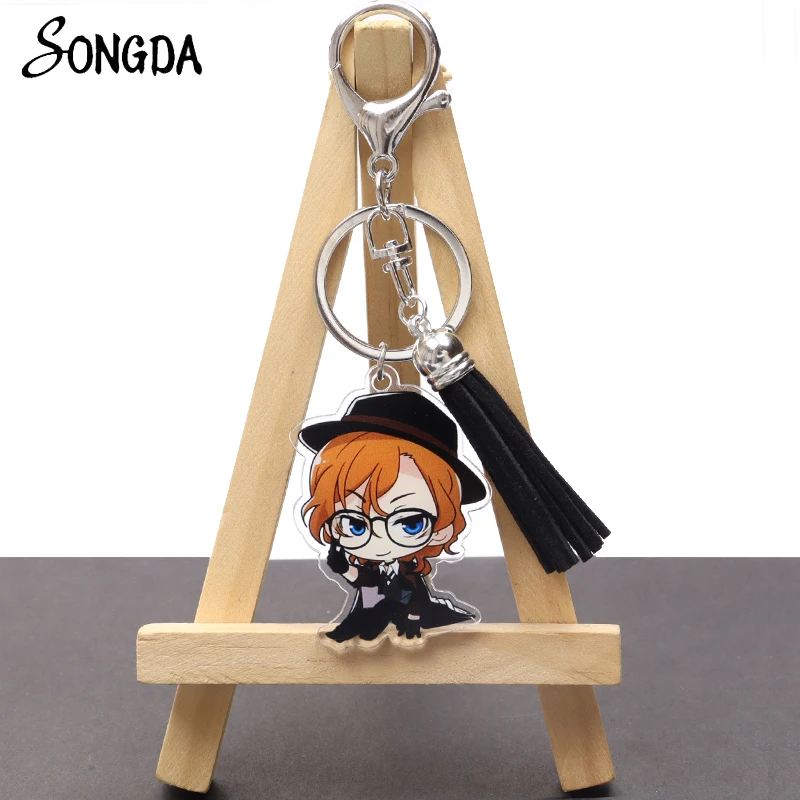 

Anime Bungou Stray Dogs Tassel Acrylic Keychain Holder Atsushi Nakajima Dazai Chuya Ryunosuke Cartoon Figures Otaku Jewelry Gift