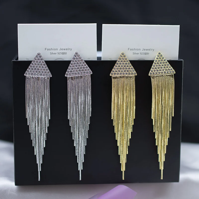 

JICAI 925 Silver Needle Gold Triangle Tassel Earrings Cute Exaggerated High-grade Eardrop Fashion Jewelry Gift For Women 2023