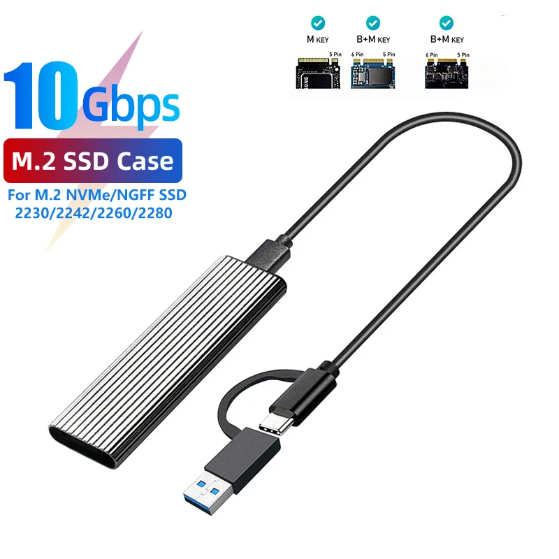 M.2 NVME SSD to USB 3.1 Case,10Gbps Dual Protocol M2 NVMe NGFF Box for M2 NVMe PCIe SSD NGFF SATA HDD Enclosure Adapter with OTG