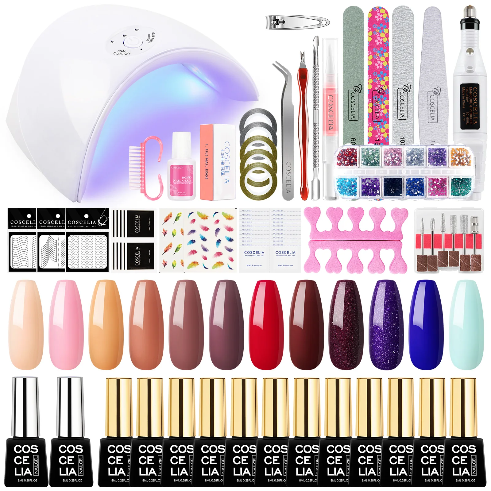 

COSCELIA Manicure Set For Nails Nail Gel Polish Set UV LED Nail Lamp And Nail Milling Machine Kit For Nail Polishes Varnish Set