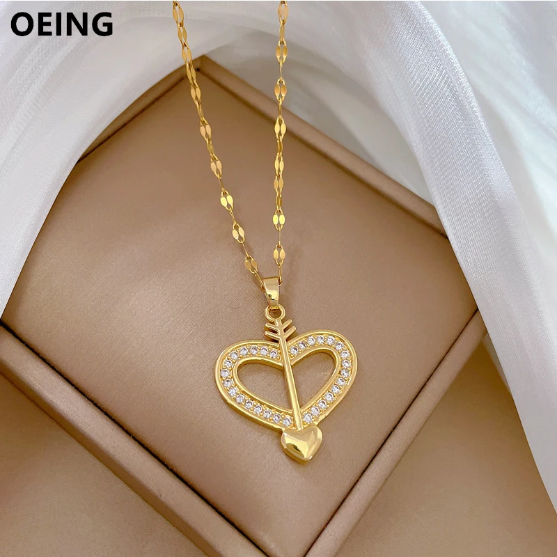 

OEING 316L Stainless Steel Cupid's Arrow Heart Pendant Necklace For Women Girl New Luxury Infinite Love Design Jewelry Gift