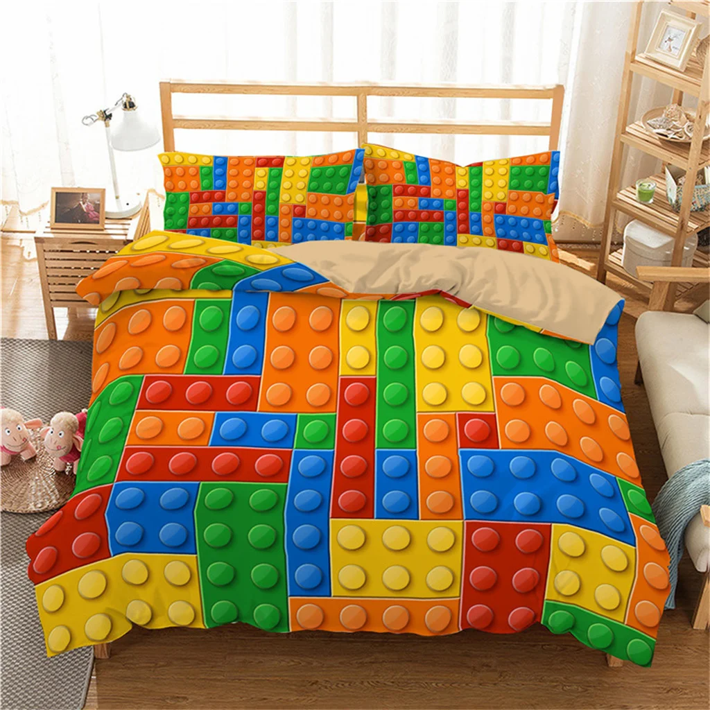

Colorful Blocks Brick Toy Girl Kids Durex Quilt 3Pcs Twin King Full Size Duvet Cover Bedding Linen Set Bedspread 200x200 240x220
