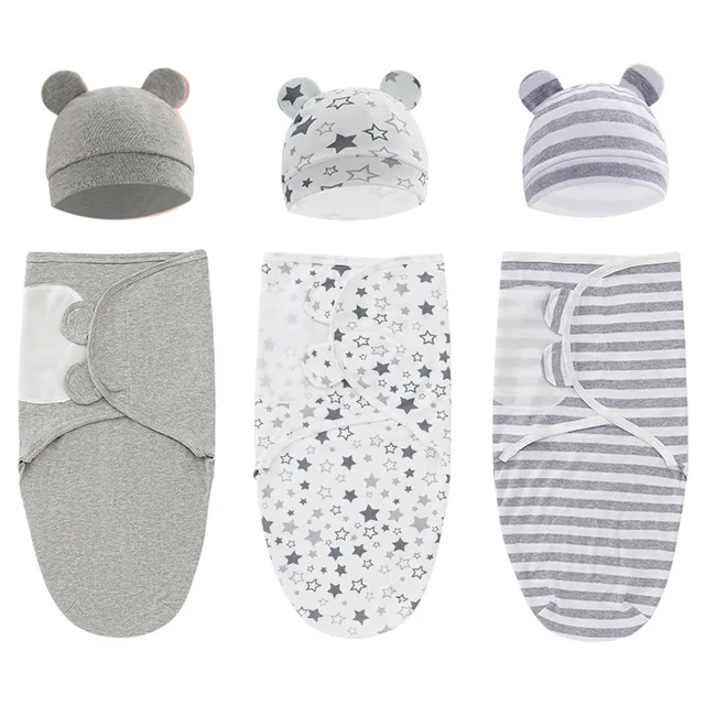 100% Organic Cotton Baby Swaddle Blanket Swaddle Wrap Hat Set for Infant  Adjustable Newborn Swaddle Baby Swaddle for 0-3 Month 1