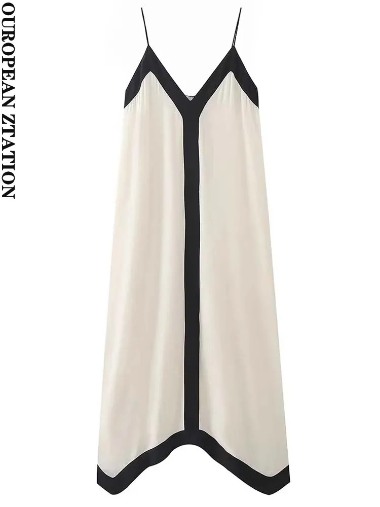 

Модное цветное контрастное женское платье-миди PAILETE 2023, пикантные женские платья на тонких бретелях с открытой спиной, vestidos mujer
