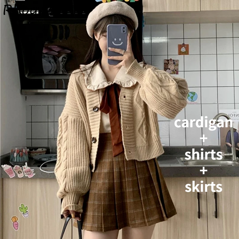 Женский комплект из 3 предметов однобортный укороченный однотонный кардиган с