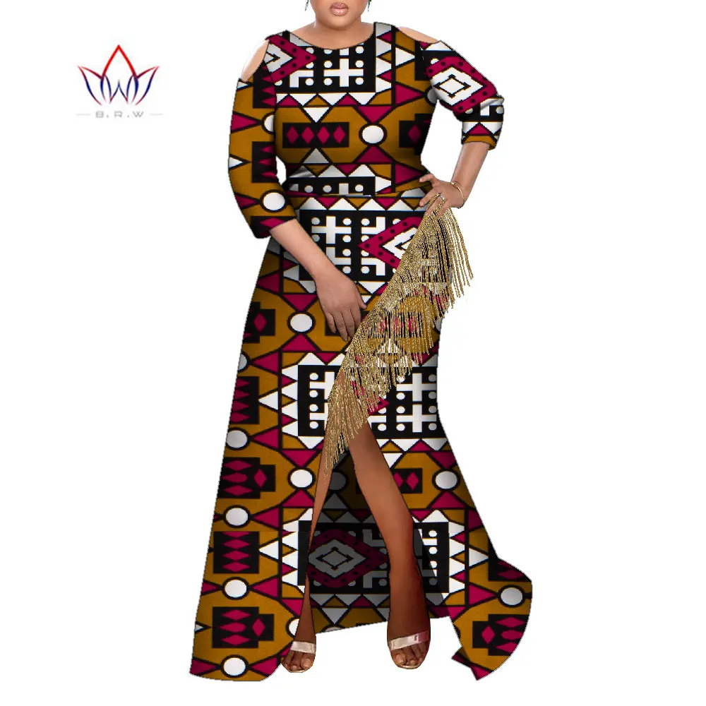 BintaRealWax African Dresses for Women Dashiki Tassel Plus Size  African Clothes Bazin Three Quarter Sleeves Party Dress WY1910