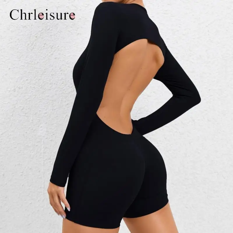 

Женские облегающие комбинезоны CHRLEISURE с эффектом пуш-ап, женский спортивный комплект с вырезами на спине, Быстросохнущий цельный комбинезон