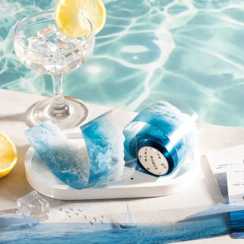 1Roll PET Tape Round Endless Seaside Landscaping Handbook DIY Recycled Stickers Sewing Adhesives Scrapbooking cut 50mm*2m