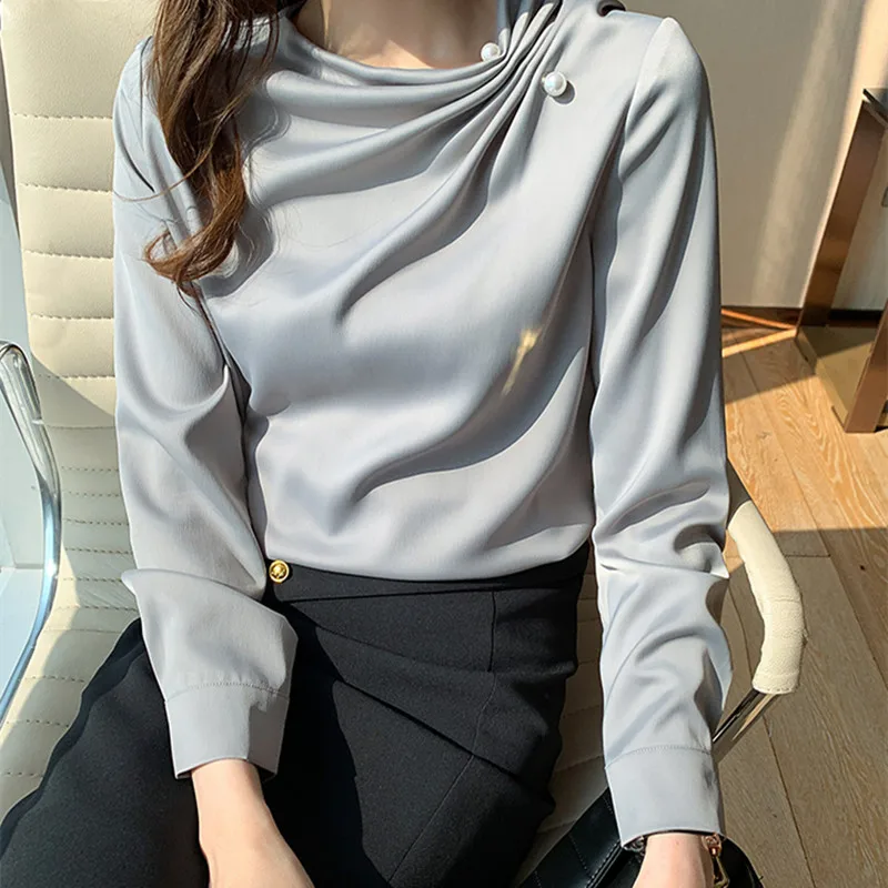 

Women Blouses Chiffon Shirts Women Beading Blouse Tops Woman Long Sleeve Shirt Woman Pleated Shirts Pullover Ladies Tops