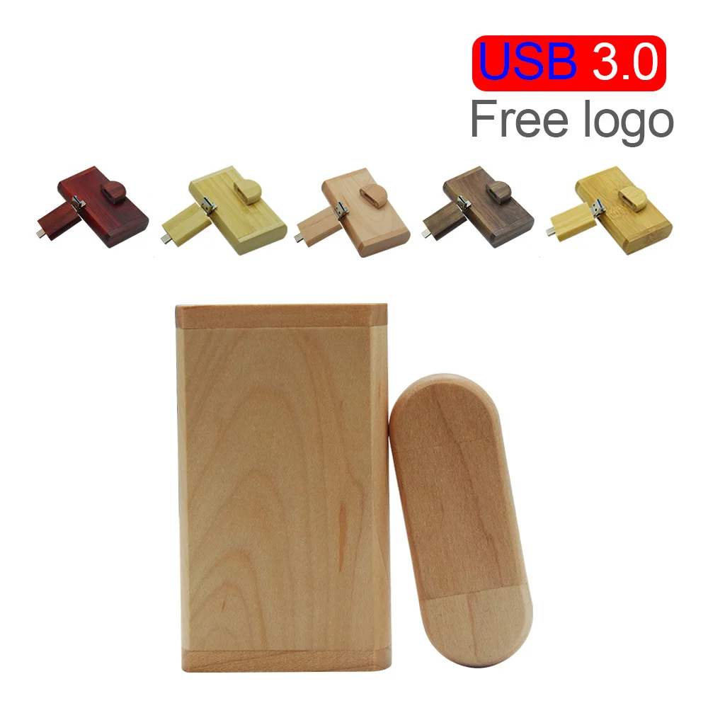 

3.0 Wood+box Full New OTG USB Flash Drive 128gb 64gb 32gb Pendrive 3 in 1 Micro Type-c Udisk Usb Stick for Phone Android
