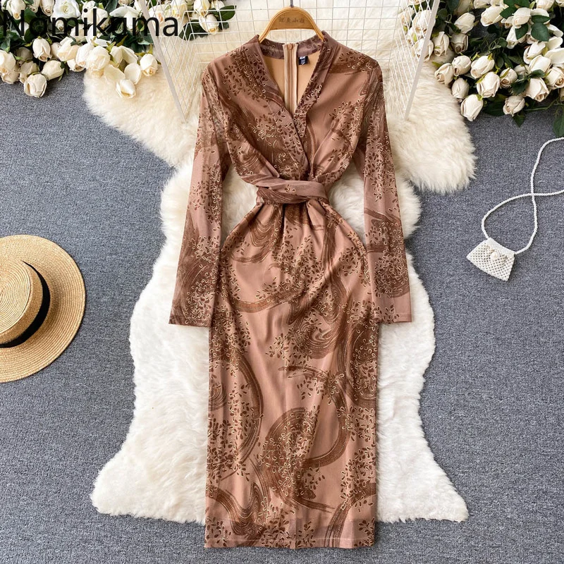 

Платье Nomikuma для женщин, весна-осень 2022, тонкое, облегающее, с кулиской, шикарное, Vestidos De Mujer, винтажное, модное, элегантное женское платье