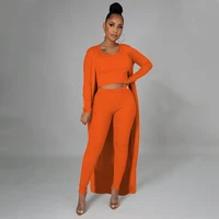 women ribbed knitted long sleeve cardigan coat bodycon pants crop top 3 piece sets for female women autumn winter womens suits