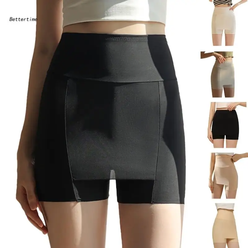 

B36D Women High Waist Tummy-Control Safety Short Pant Double Layer Solid Slip Shorts