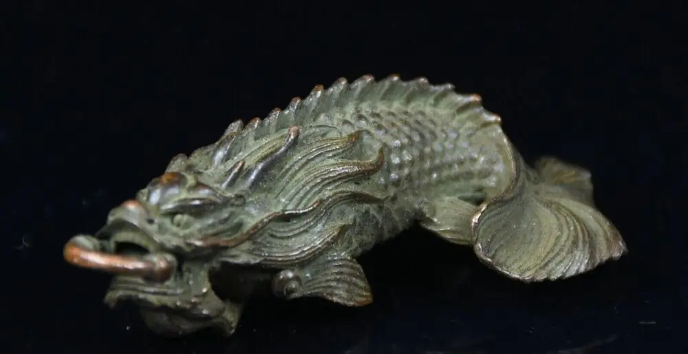 

Rare Old China Copper Carving Feng Shui Dragonfish Beast Luck Pendant