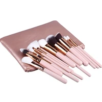 15pcs pincel maquiagem powder eye kabuki brush complete kit cosmetics beauty tools pink makeup brushes set with leather case