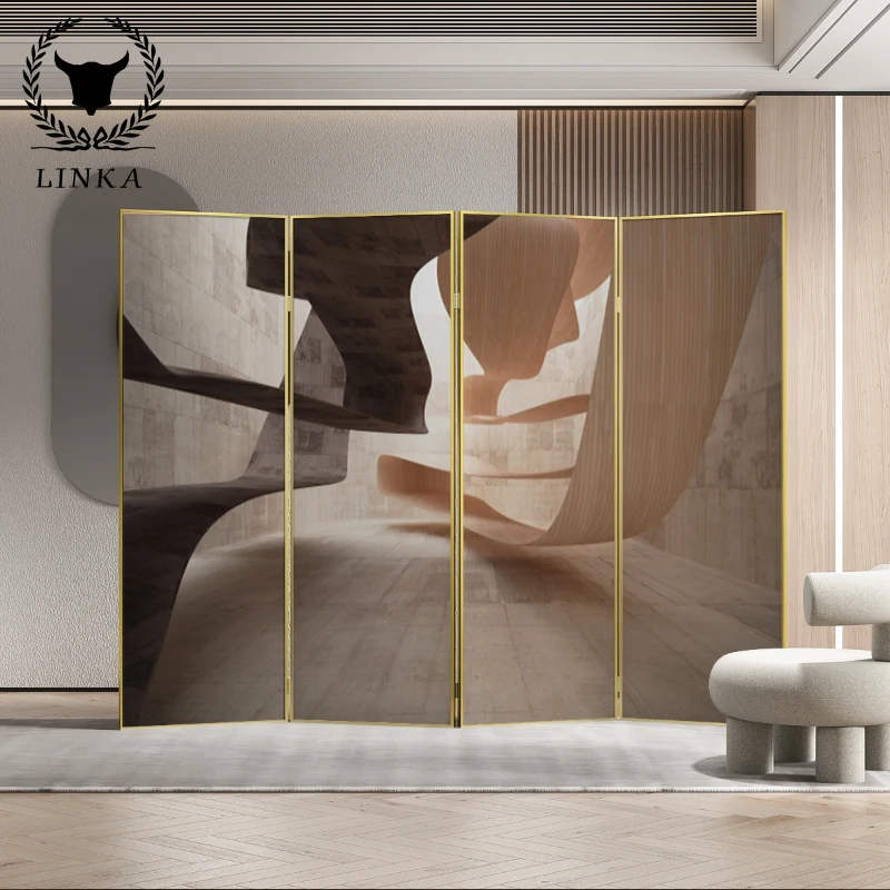 

Stainless steel metal screen partition simple modern hotel decorative art screen folding mobile living room dividers