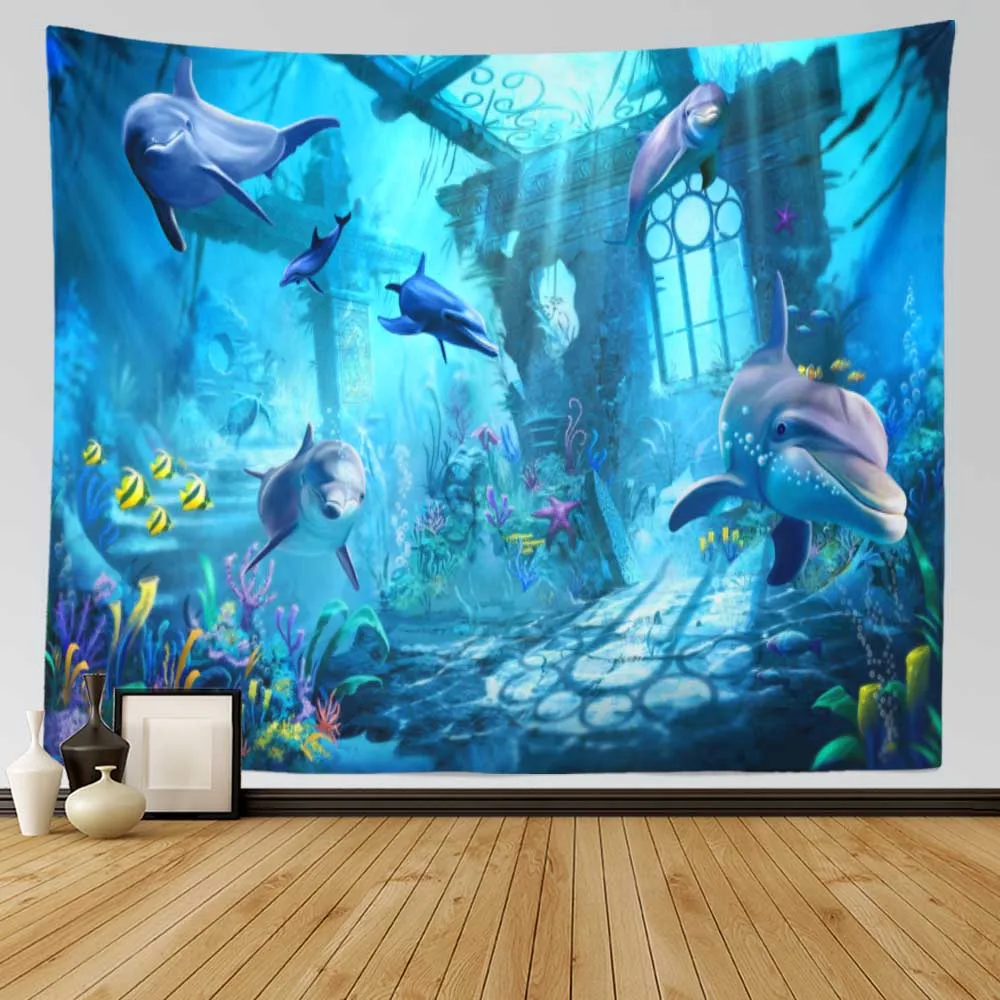 

SepYue Underwater World Tapestry Psychedelic Sea Wall Hanging Dolphin Tapestries Yoga Beach Towel Mat Bohemian Room Decor