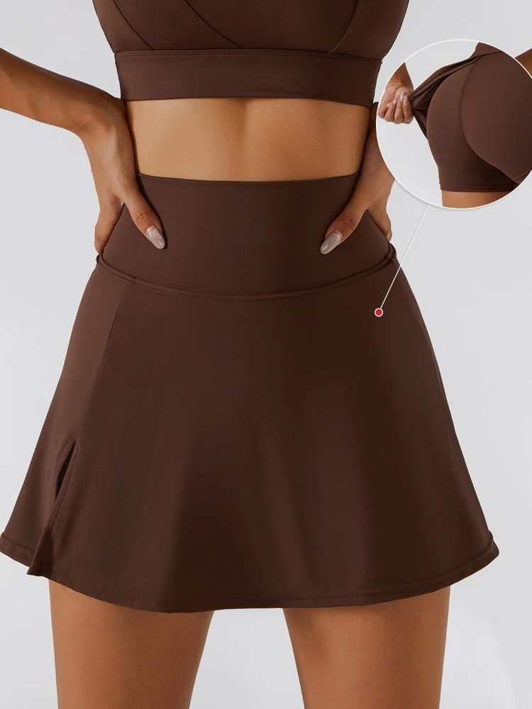 

Теннисные Юбки, одежда для тренажерного зала, Бесшовные штаны для йоги, антибликовые юбки с высокой талией, однотонная Летняя Спортивная юб...