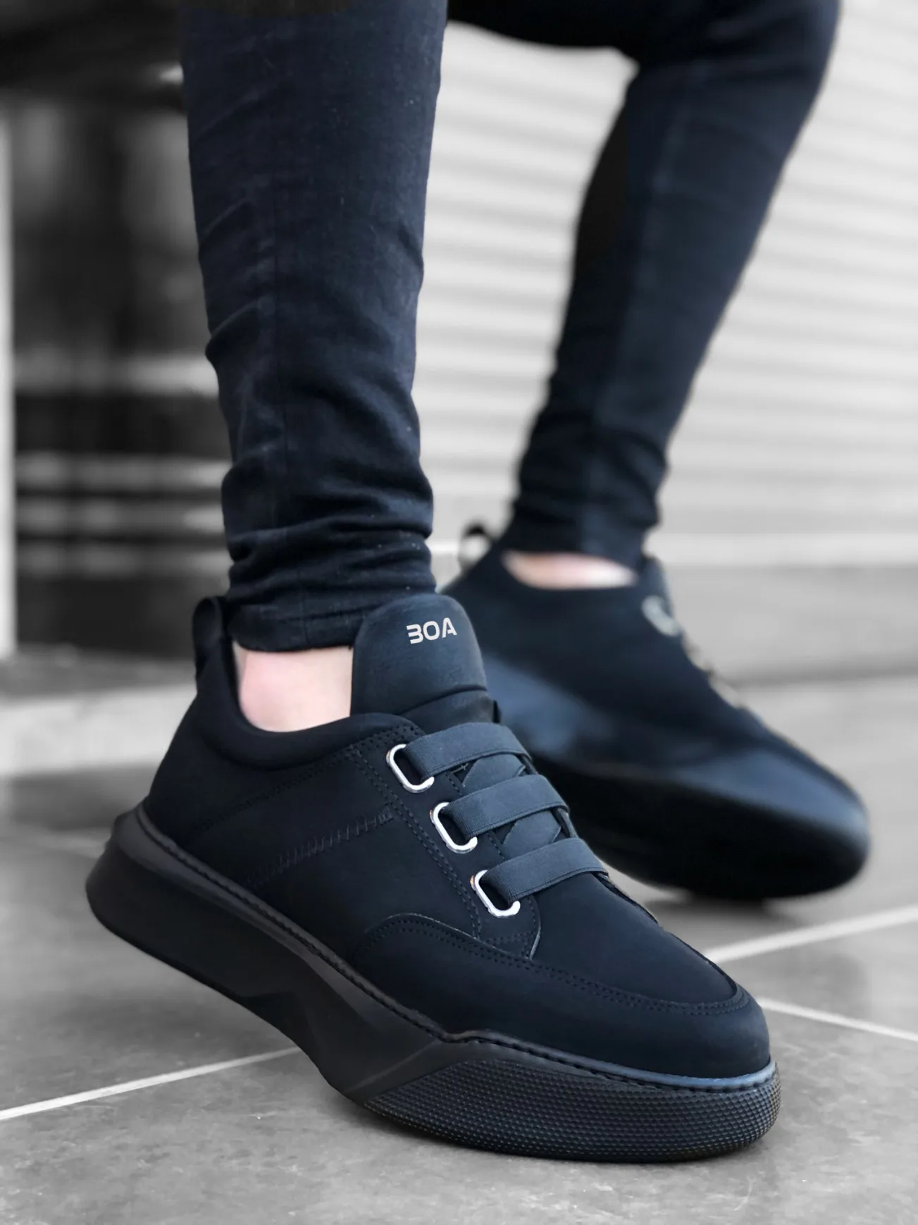 

BA0160 banded men high sole black sneakers