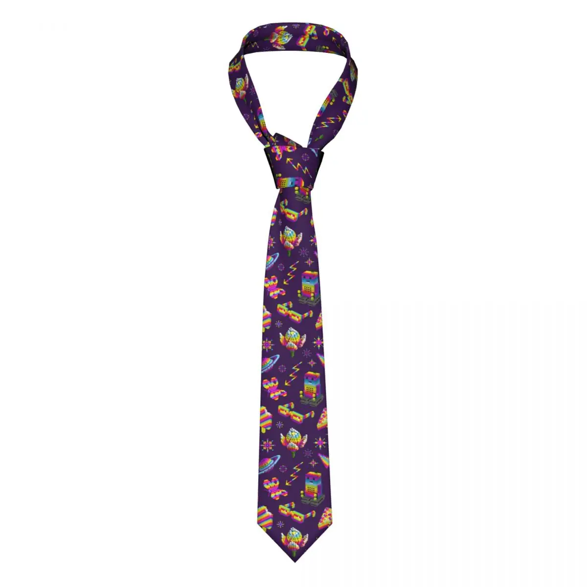 

Mens Tie Classic Skinny Rainbow Color Robot Cute Neckties Narrow Collar Slim Casual Tie Accessories Gift