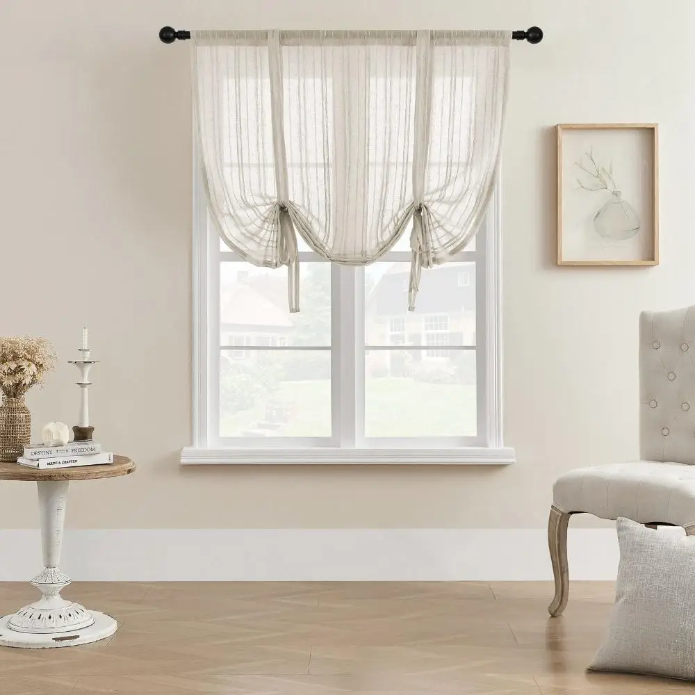 

Льняные римские шторы AiFish с голубыми полосками